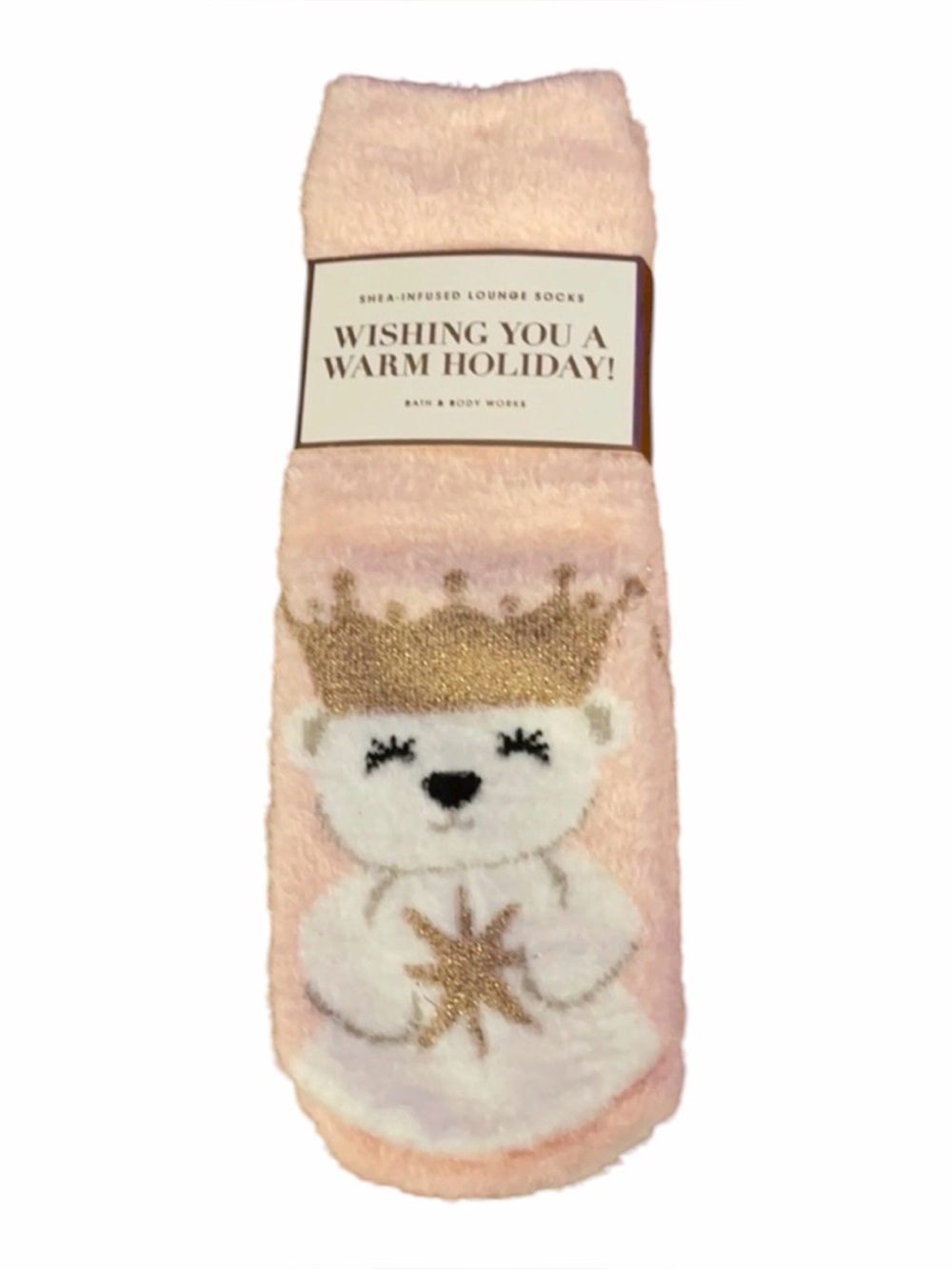 Bath & Body Works Shea Infused Polar Bear Lounge Socks Pink NWT Slip Proof Soles